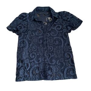 Saks Fifth Avenue Navy Lace Blouse w/ Camisole (sz XS) 090